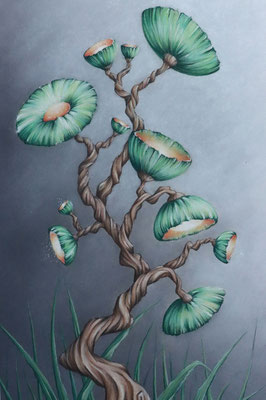 Fantasie Blume "Aus der Erde" Pastell auf Papier - 50x70 cm.