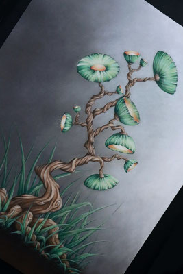 Fantasie Blume "Aus der Erde" Pastell auf Papier - 50x70 cm.