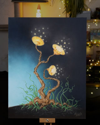 Fantasie Blume "In der Dunkelheit" Pastell auf Papier - 50x70 cm.