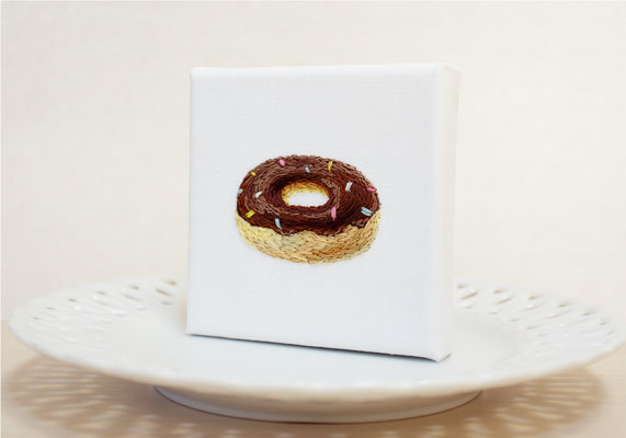 おやつシリーズ「ドーナツ」10×10cm、刺繍
