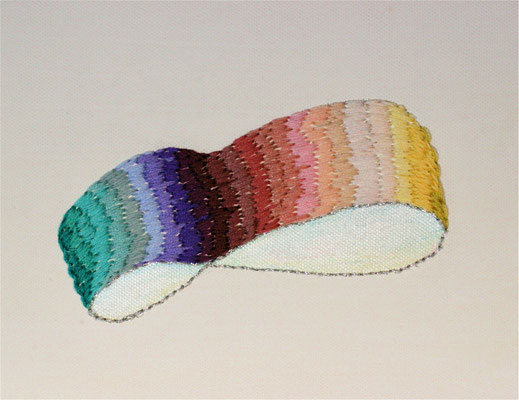   「帯」　F0キャンバス、刺繍、アクリル