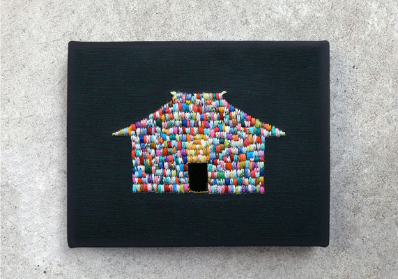   「祠」　F0キャンバス、刺繍、アクリル、メディウム