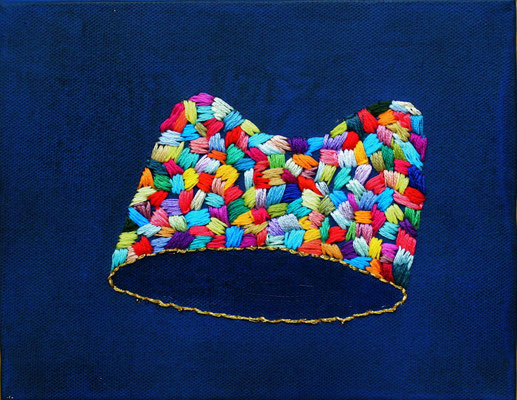   「猫山」　F0キャンバス、刺繍、アクリル、メディウム