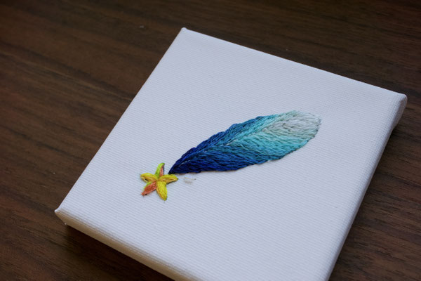 「流星羽」、10×10cm、刺繍