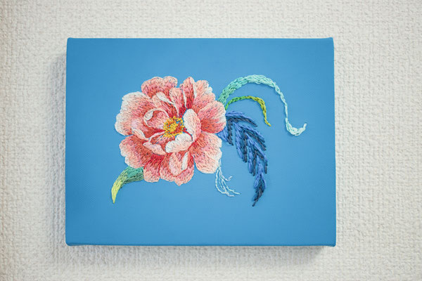 「紺碧」14×18cm、刺繍、アクリル
