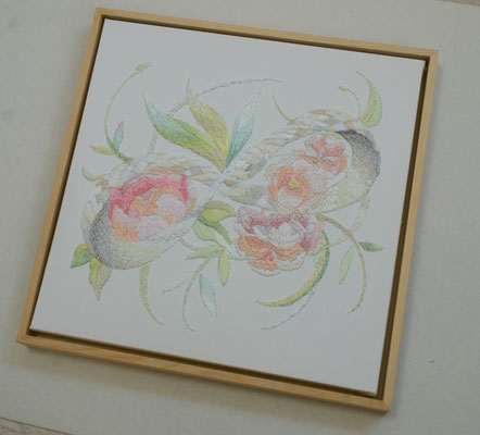 「戀」、30×30cm、刺繍