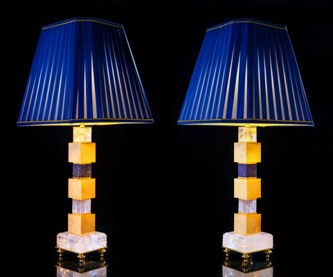 ROCK CRYSTAL AND LAPIS LAZULI LAMPS BY ALEXANDRE VOSSION