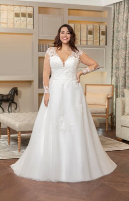 Brautkleid Hochzeitskleid große Größe Curvy Tattoospitze langer Arm Tüll