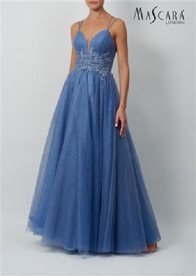 Abendmode Abiballkleid Festmode Glitzerkleid aus Tüll steele blue