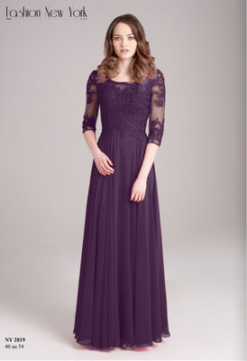 Abendmode Abiballkleid Brautjungfer Trauzeugin Brautmutter aus Chiffon mit Glitzer und Tattoo-Spitze  3/4 Arm