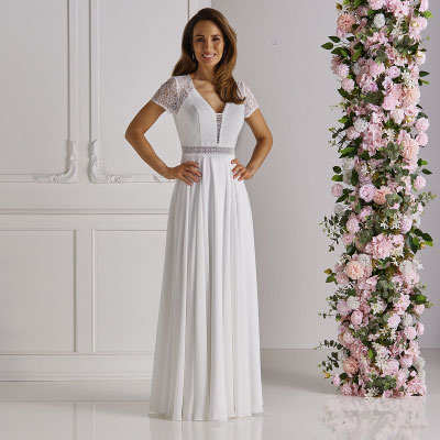 Brautkleid Hochzeitskleid Standesamtkleid Vintage zarte Spitze tiefer Rücken Chiffonrock