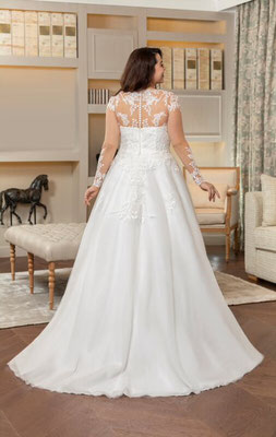 Brautkleid Hochzeitskleid große Größe Curvy Tattoospitze langer Arm Tüll hinten