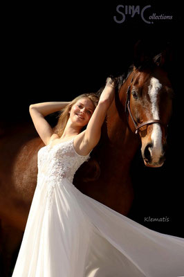 Brautkleid Hochzeitskleid mit transparenter Spitze und Chiffonrock