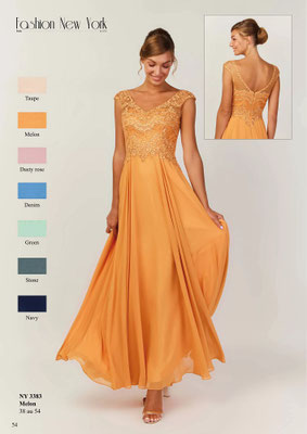 Abendmode Abiballkleid Brautjungfer Trauzeugin Brautmutter aus Chiffon mit Glitzer und Tattoo-Spitze  