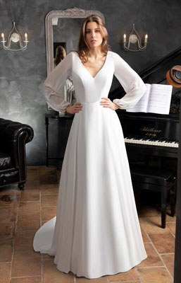 Brautkleid Hochzeitskleid aus Chiffon mit Spitzenrücken