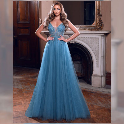 Abendmode Abiballkleid Brautjungfer Trauzeugin Brautmutter tansparent Glitzer Tüllrock
