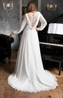 Brautkleid Hochzeitskleid aus Chiffon mit Spitzenrücken hinten 