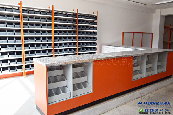 Mostrador para ferretería tipo truper, fix, mostradores para negocios de pintura, mostradores tipo comex