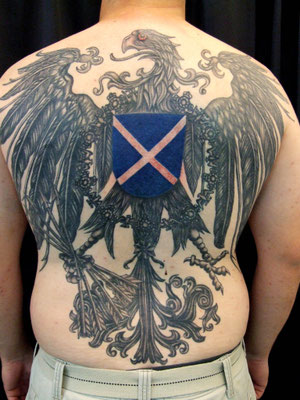 crest bird back piece Genestar Tattoo Okinawa JAPAN