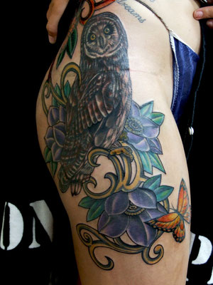 owl flower tattoos