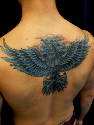 Blue crow  Genestar Tattoo Okinawa JAPAN