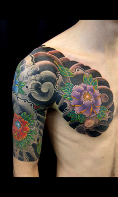 peony Japanese style Genestar Tattoo Okinawa JAPAN