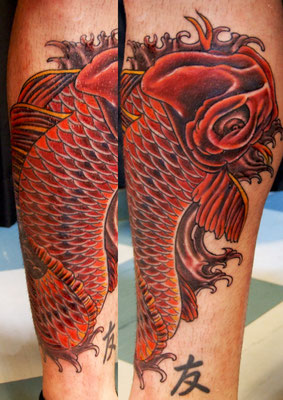 Red Koifish Genestar Tattoo Okinawa JAPAN