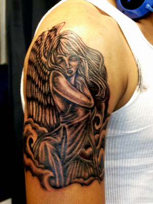 Angel Black&Glay Tattoo
