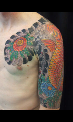 Koi Fish kiku Genestar Tattoo Okinawa JAPAN