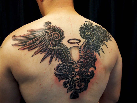skull angel devil tattoo
