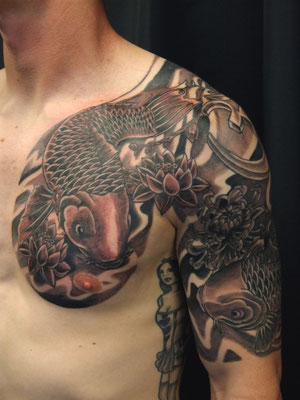Koifish black & glay　work Genestar Tattoo Okinawa JAPAN