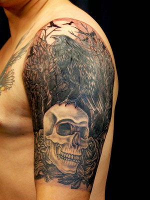 crow skull tattoo okinawa