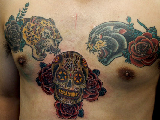 mexican skull & roses tattoo works