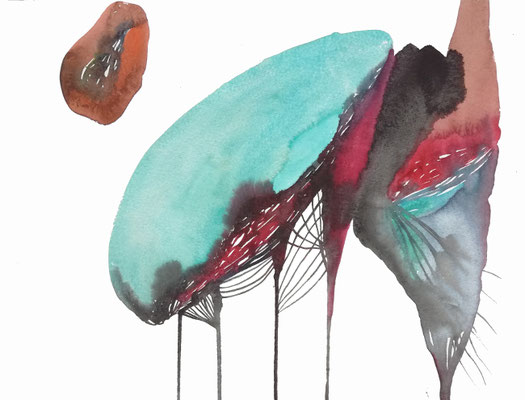 Downdrift, Aquarellfarbe auf Papier, 30 x 40 cm, Susanne Renner-Schulz, 2020