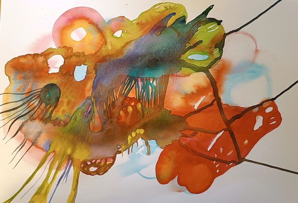 Floating, Aquarellfarbe auf Papier, 30 x 40 cm, Susanne Renner-Schulz, 2024