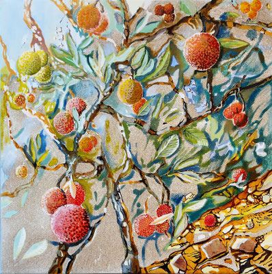 Medronheiros - oleo com areia na tela - 70 x 70 cm