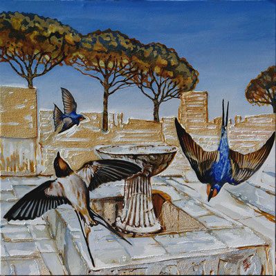 Swallowwhirl in Ostia- oil and sand on canvas-60cmx60cm 