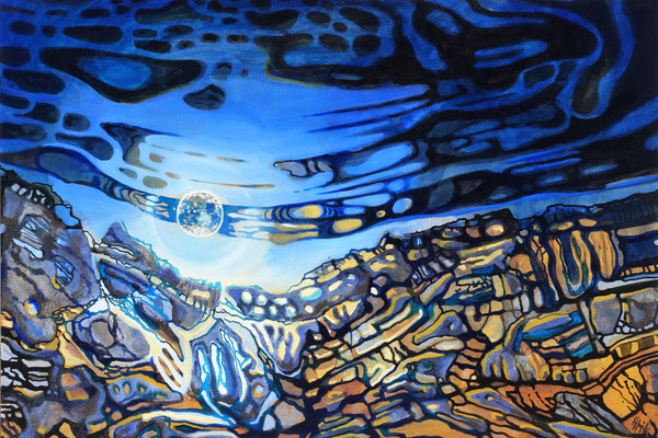 The Moon - oil with sand on canvas - 70 x 100 cm