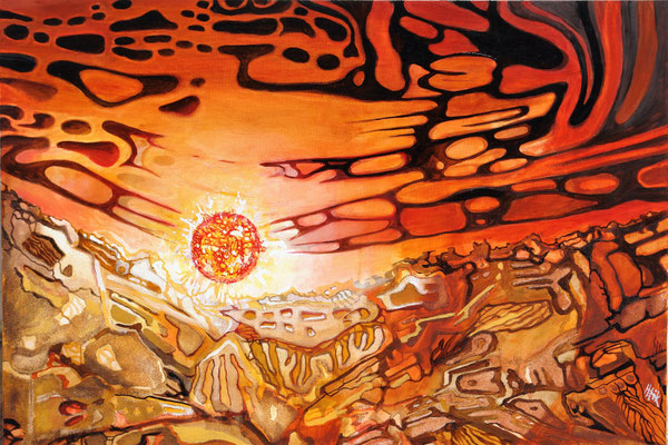 The Sun - oil with sand on canvas - 70 x 100 cm  