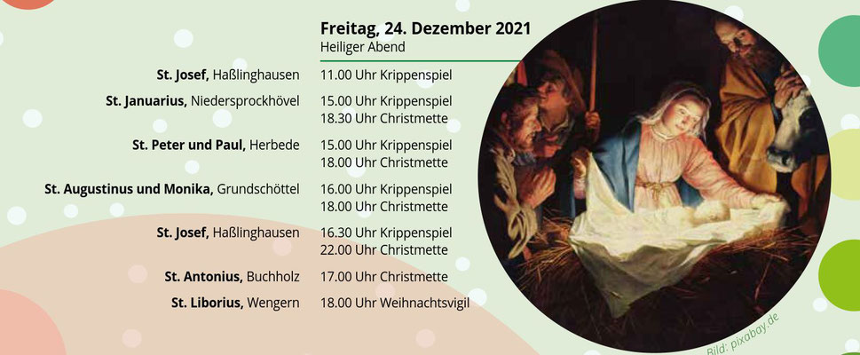 Gottesdienstorte und Zeiten an Heiligabend