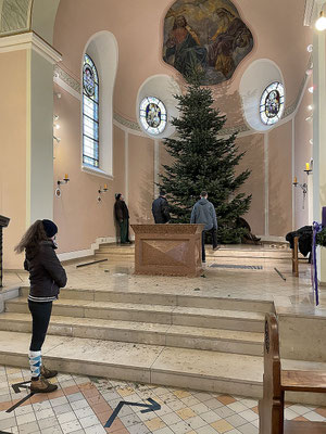 Der Baum ist in der Kirche aufgestellt