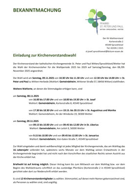 Einladung zur Kirchenvorstandswahl (KV-Wahl)