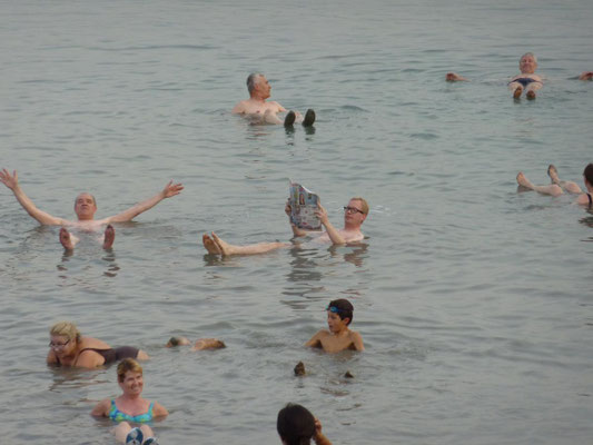 Israel-Pilgerreise - Zeitungslektüre im/auf dem Toten Meer