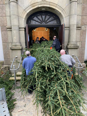 Die Türöffnung könnte für diesen breiten Baum größer sein
