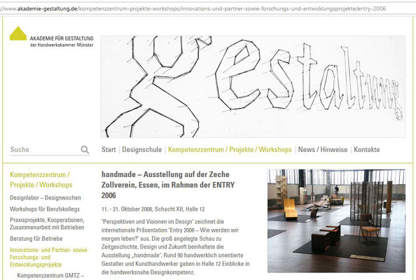 Teilnahme entry 2006 / handmade auf Zollverein mit 4Satz (Stapelmöbel) | (c) Website HWK Münster, M. Heilemann