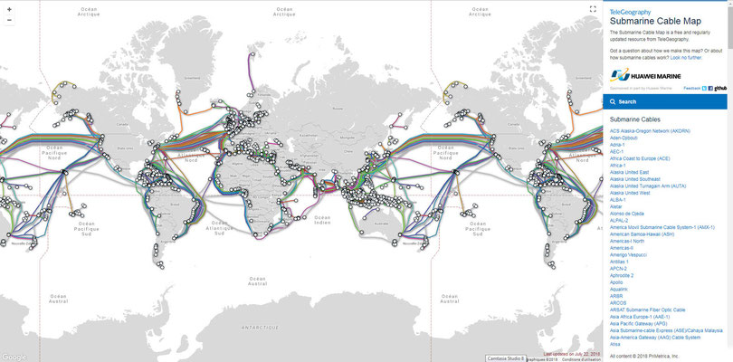carte mondiale des câbles sous-marins