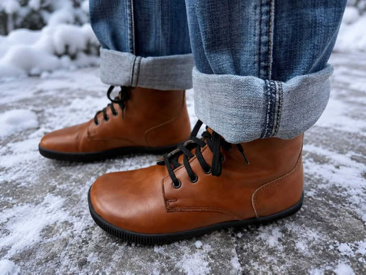 Winter Barfußschuhe aus braunem Leder