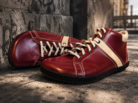 Vintage Barfußschuhe aus Leder in Bordeaux 
