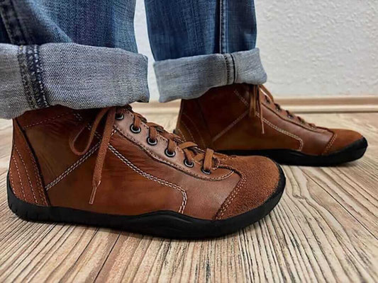 Braune knöchelhohe Leder Sneaker als Barfußschuhe 