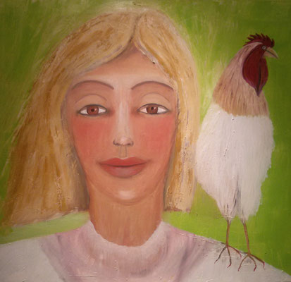Frau mit Huhn
